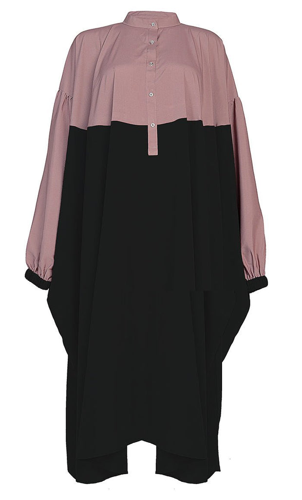 Women's Basic Black And Rose Dust Contrasted Kaftan Style Tunic - EastEssence.com