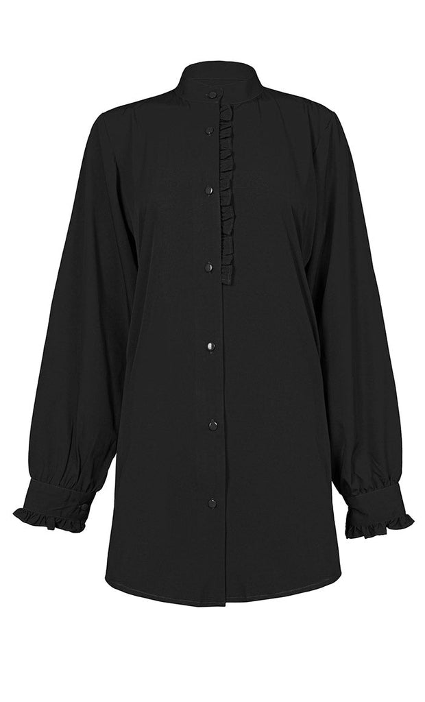 Women's Basic Black Button Down Tunic