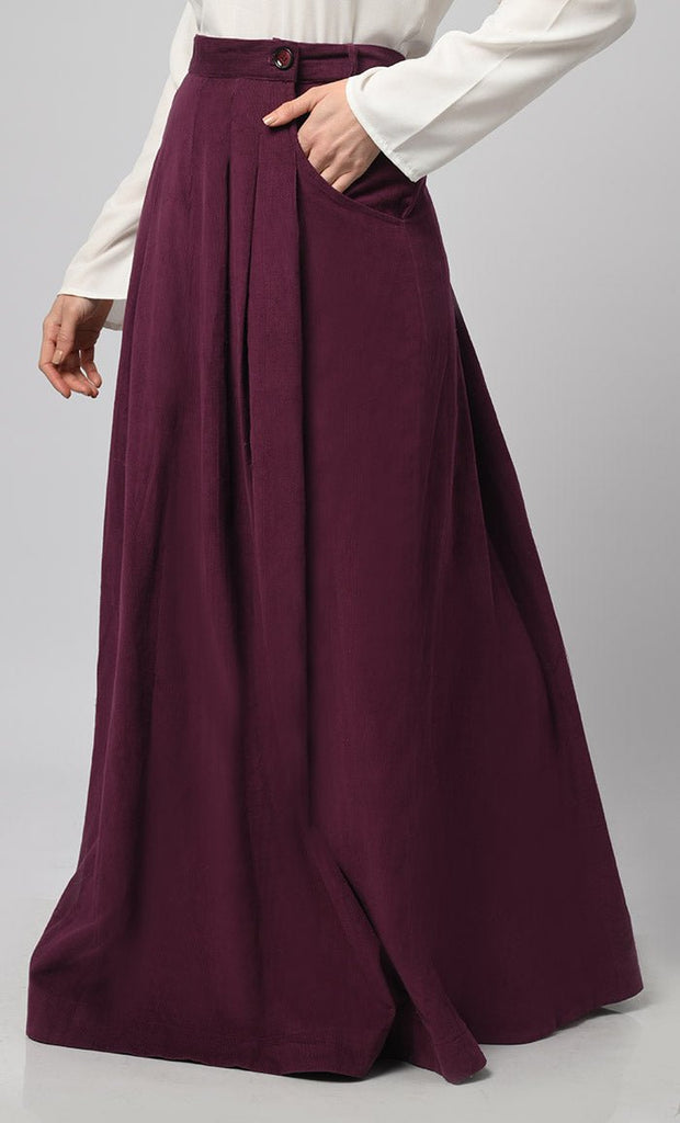 Women's Corduroy A-Line Skirt With Pockets - EastEssence.com