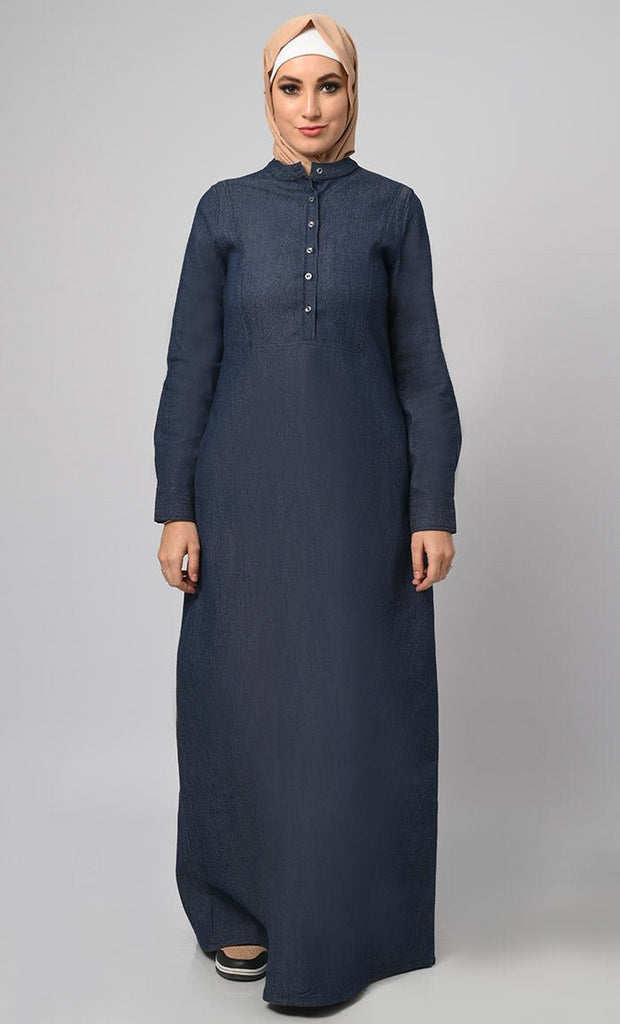 Women's Front Button Denim Abaya