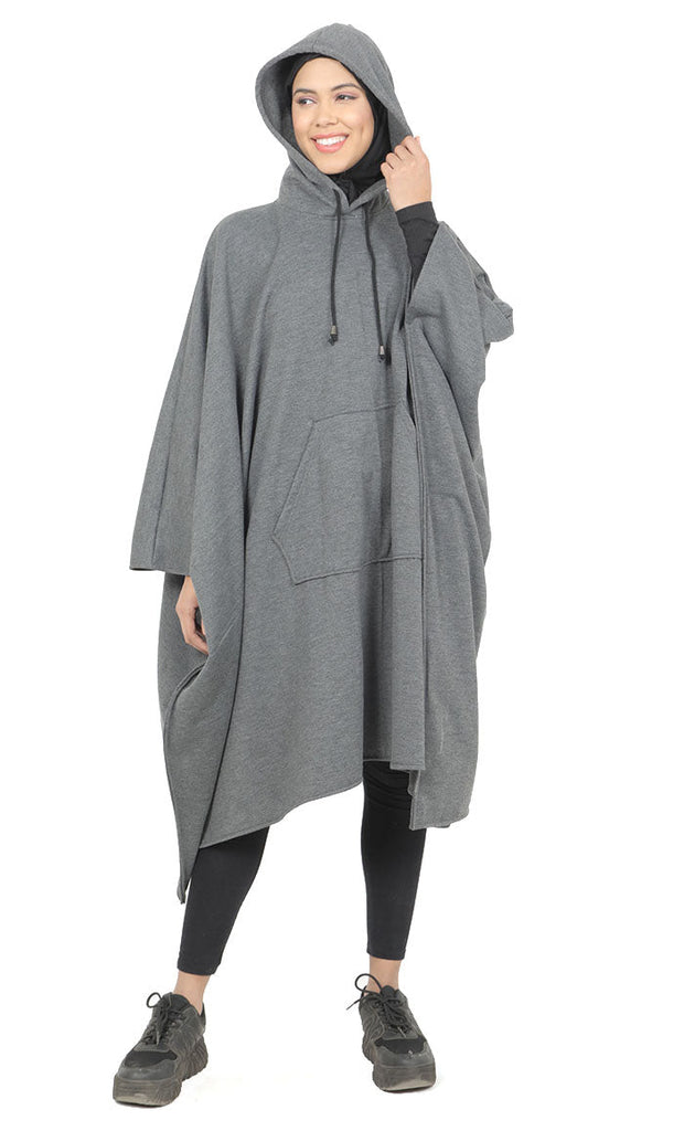 Women's Kaftan Style Warm Fleece Hooded Tunic With Pockets - EastEssence.com