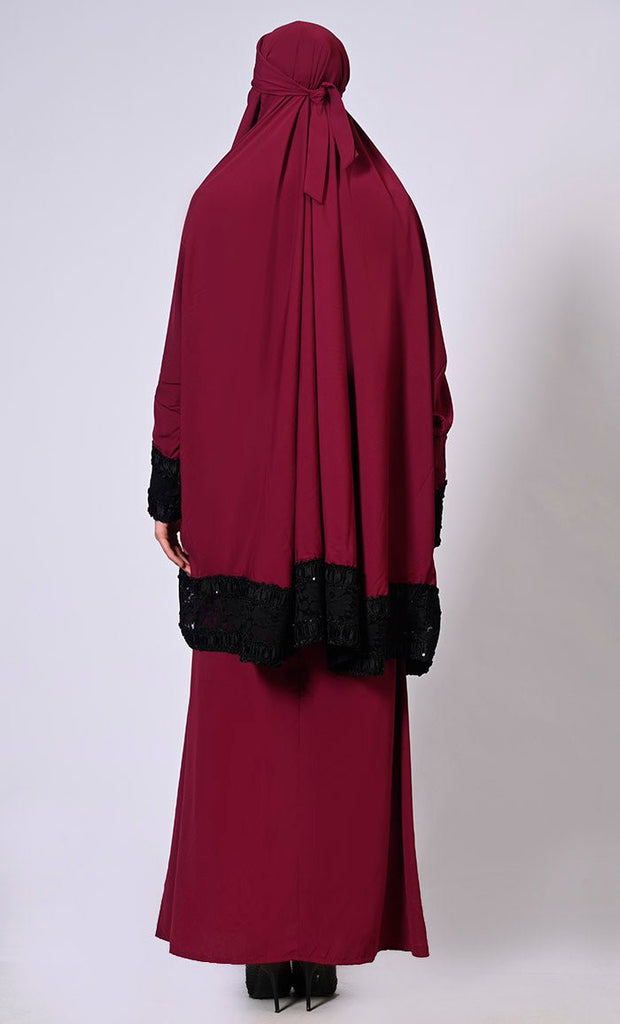 Women's Maroon Niqab and Abaya Set with Stylish