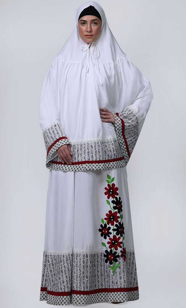 Women's White Embroidered Prayer Dress - EastEssence.com