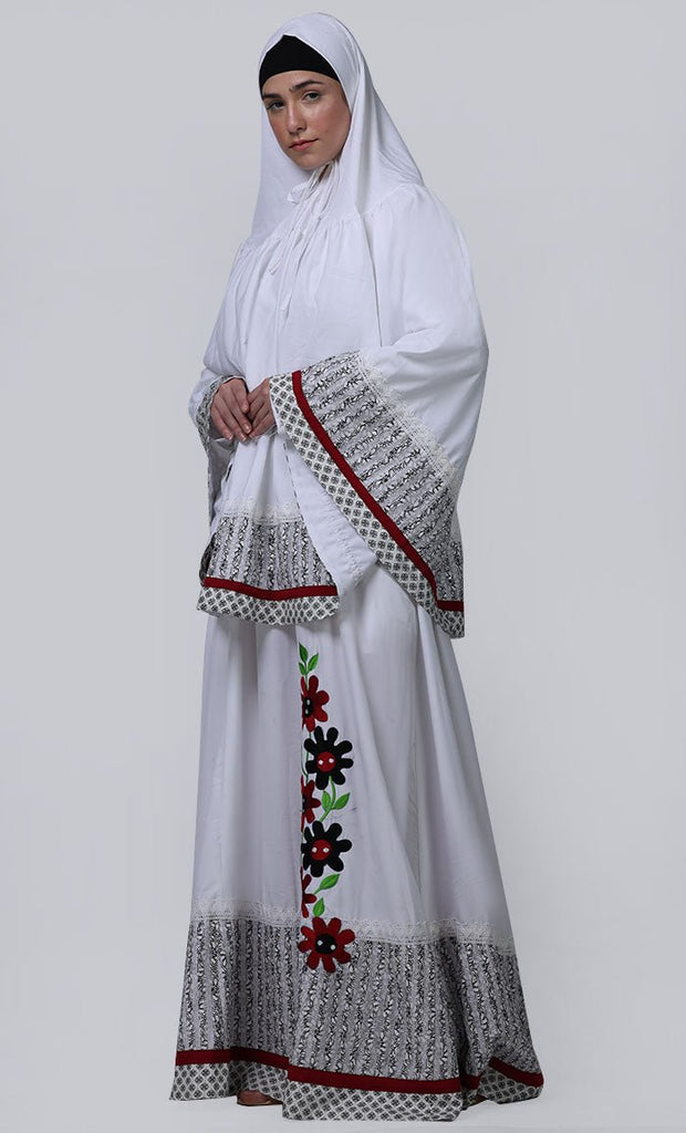 Women's White Embroidered Prayer Dress - EastEssence.com