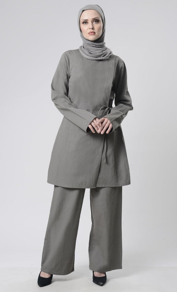 Wrap Style Tunic With Pants Set