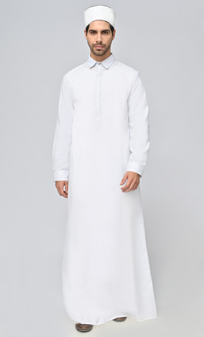 Mens Islamic Formal Thobe/Jubba With Pockets And Kufi-White ...