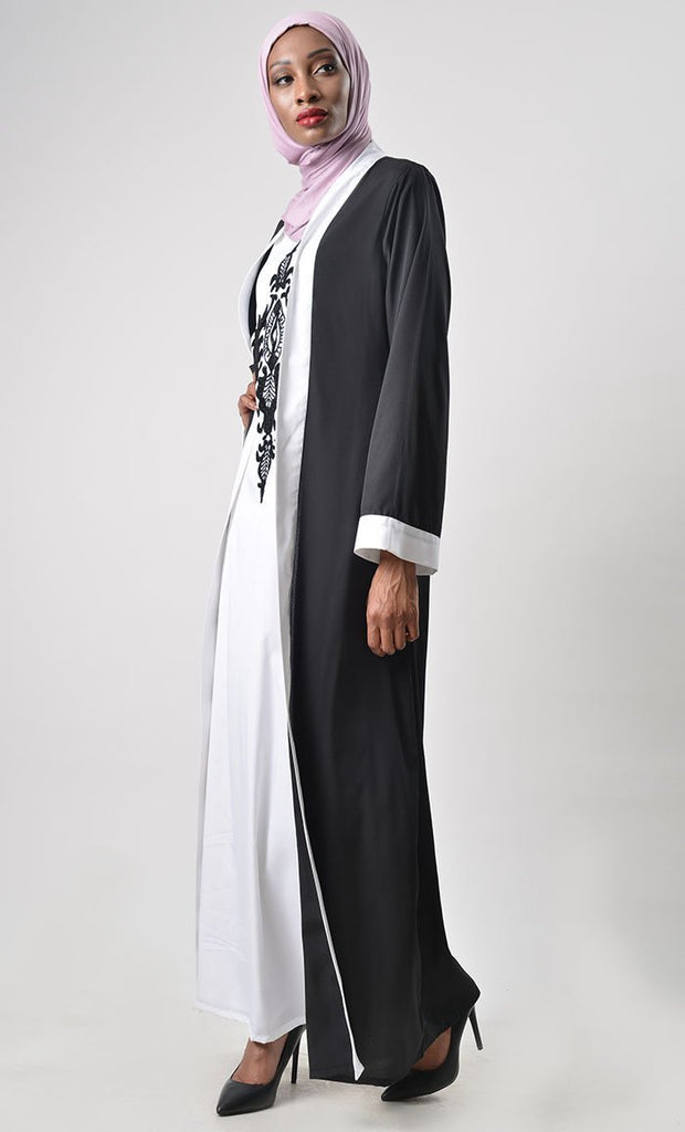 2 Layer Set Abaya - White & Black - Final Sale - EastEssence.com