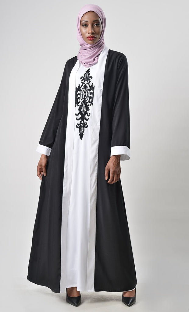 2 Layer Set Abaya - White & Black - Final Sale - EastEssence.com