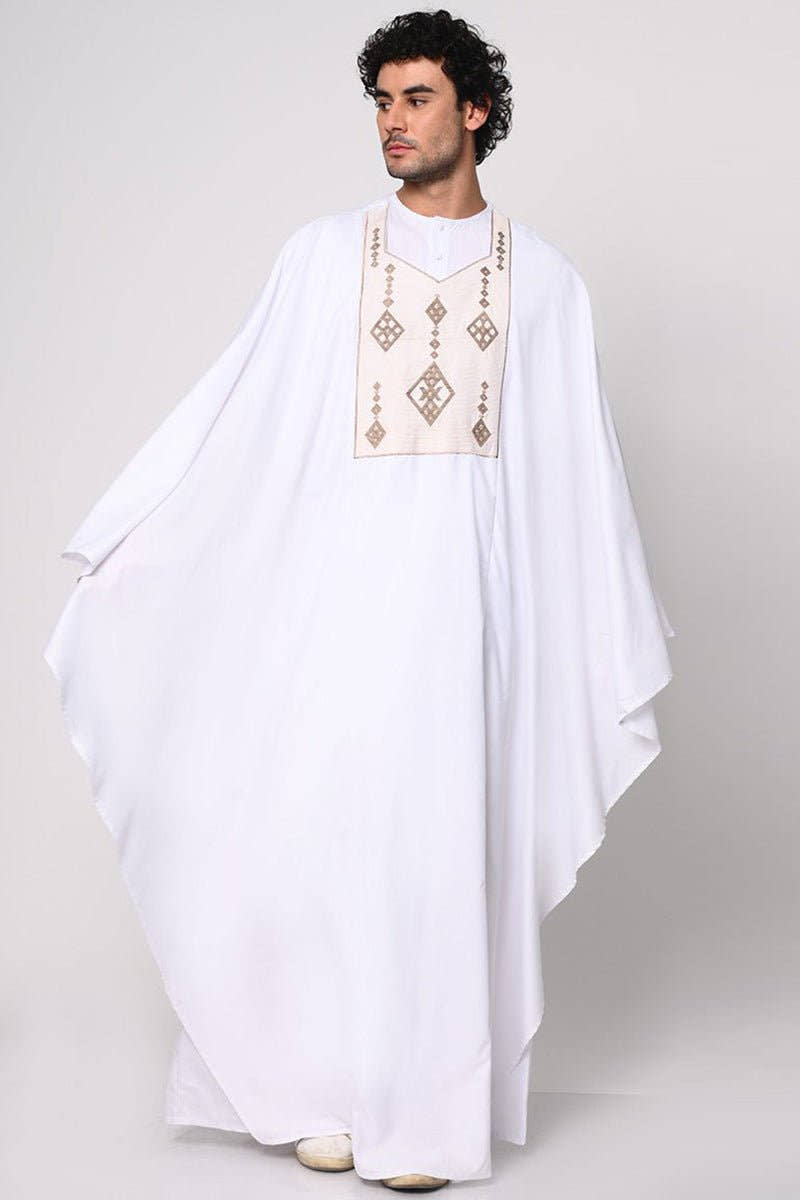 2 Pc Embroidered Men's White Kaftan Set with Pockets - EastEssence.com