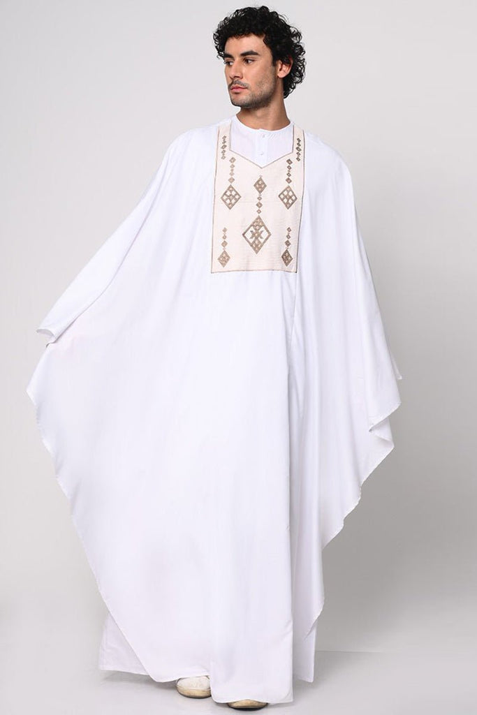 2 Pc Embroidered Men's White Kaftan Set with Pockets - EastEssence.com