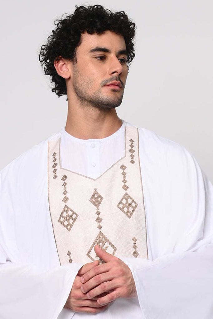 2 Pc Embroidered Men's White Kaftan Set with Pockets - EastEssence.com