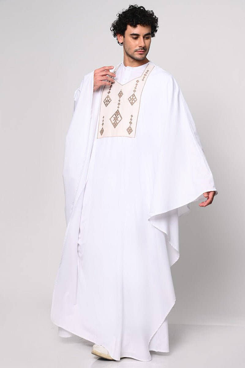 2 Pc Embroidered Men's White Kaftan Set with Pockets - EastEssence.com