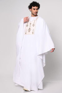 2 Pc Embroidered Men's White Kaftan Set with Pockets - EastEssence.com