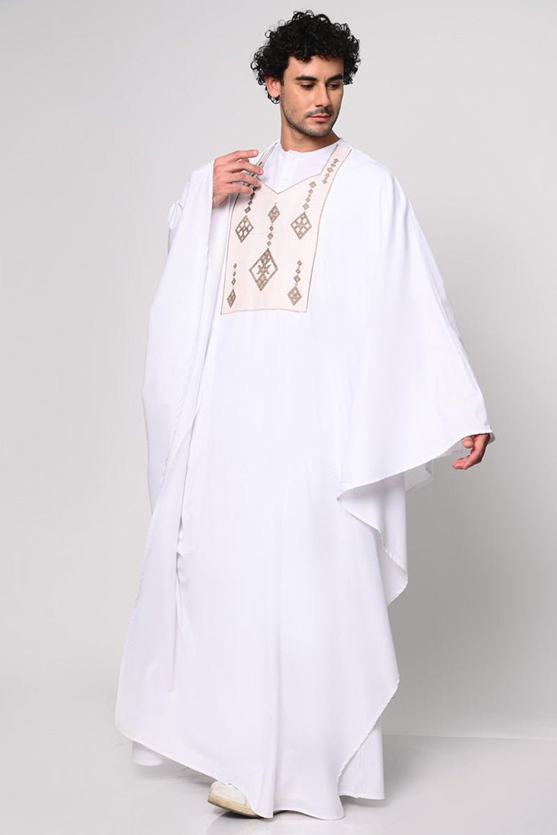 2 Pc Embroidered Men's White Kaftan Set with Pockets - EastEssence.com