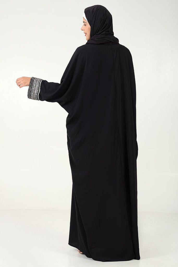 2 - Piece Nida Shrug Abaya with Metallic Silver Embroidery & Satin Inner Lining - EastEssence.com