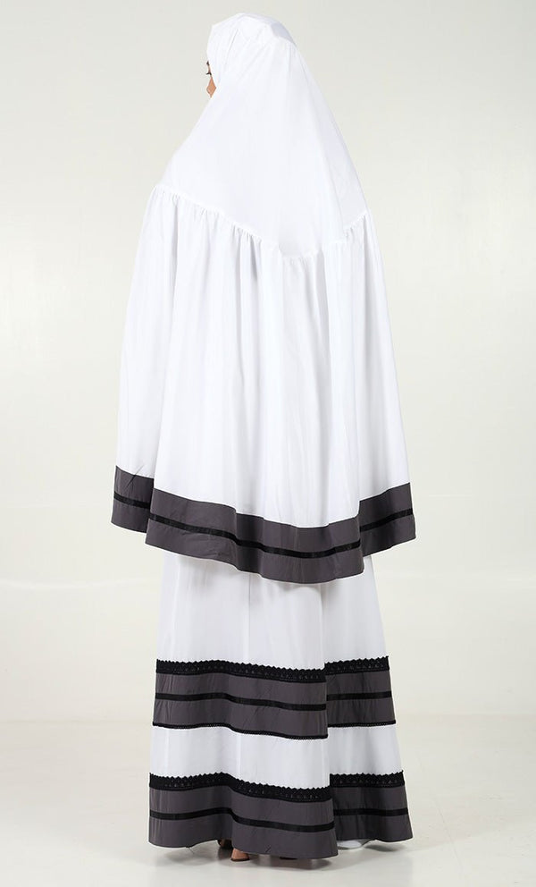 2 - Piece Prayer Set of Abaya and Hijab - Black trim - EastEssence.com