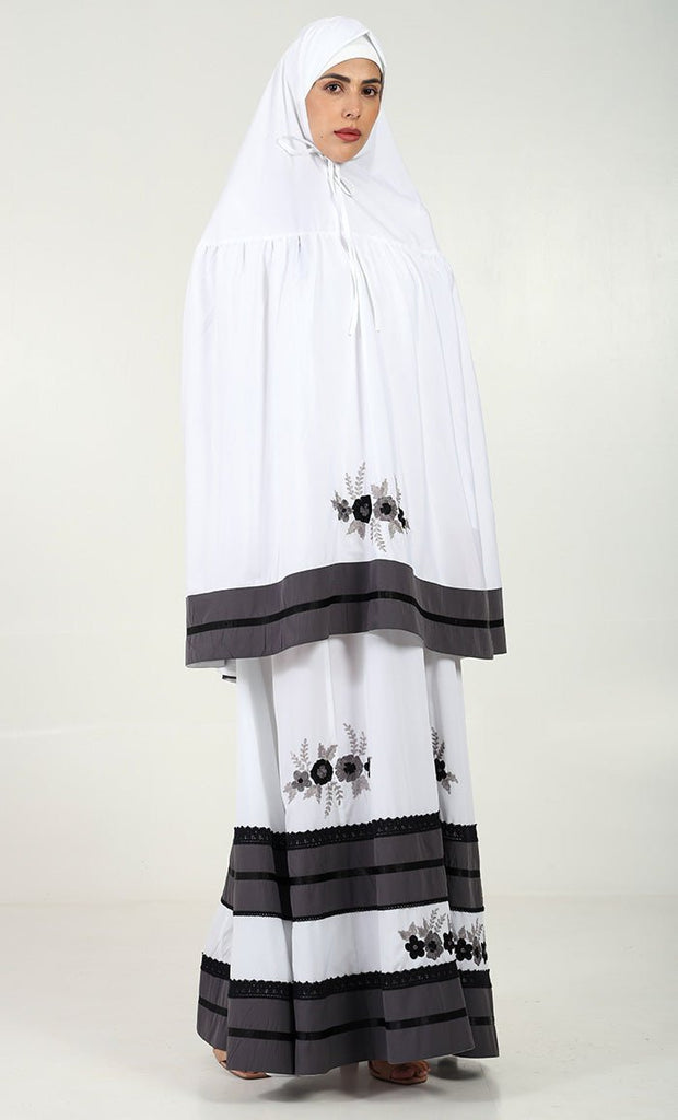 2 - Piece Prayer Set of Abaya and Hijab - Black trim - EastEssence.com