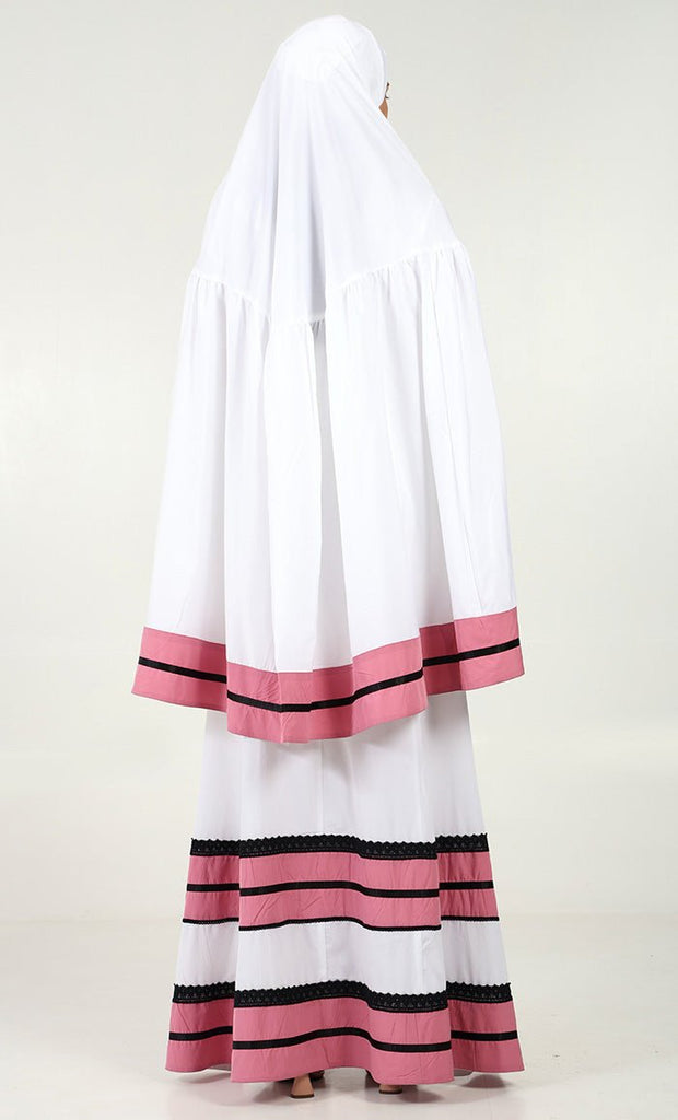 2 - Piece Prayer Set of Abaya and Hijab - Pink trim - EastEssence.com