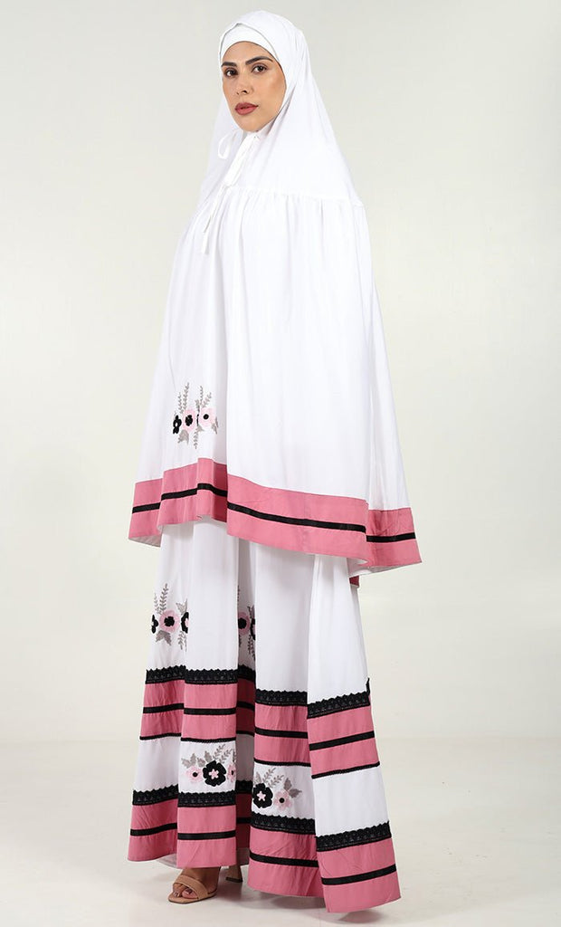 2 - Piece Prayer Set of Abaya and Hijab - Pink trim - EastEssence.com