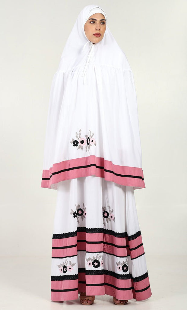 2 - Piece Prayer Set of Abaya and Hijab - Pink trim - EastEssence.com