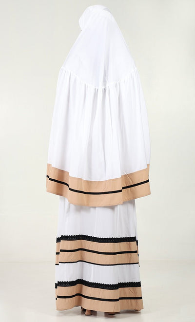 2 - Piece Prayer Set of Abaya and Hijab - Sand trim - EastEssence.com