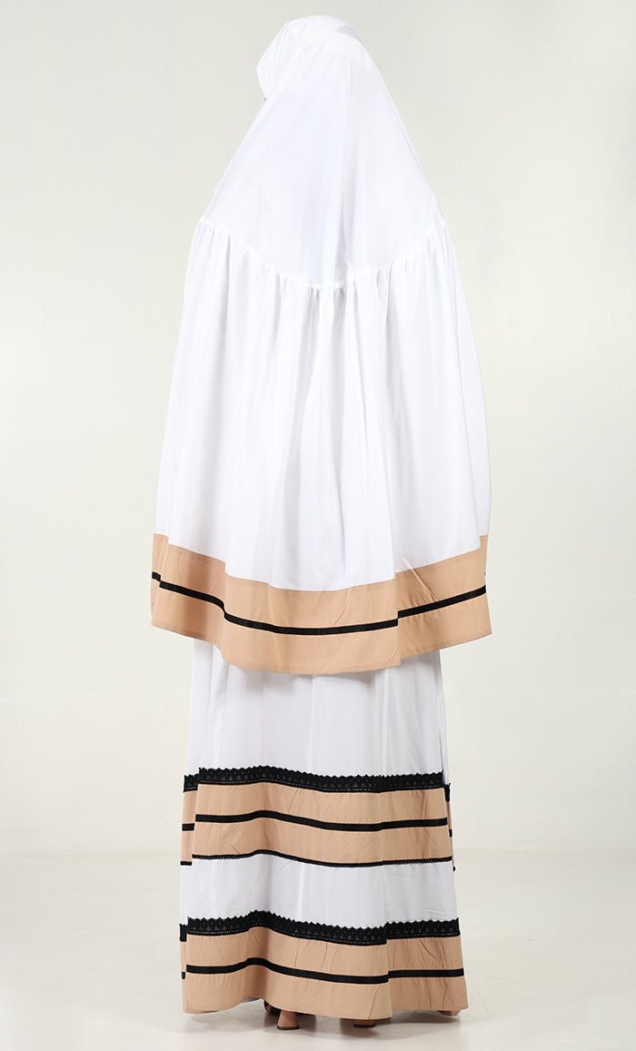 2 - Piece Prayer Set of Abaya and Hijab - Sand trim - EastEssence.com