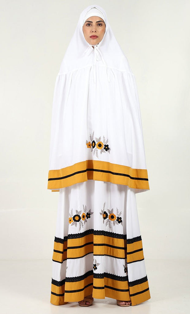 2 - Piece Prayer Set of Abaya and Hijab - Yellow trim - EastEssence.com