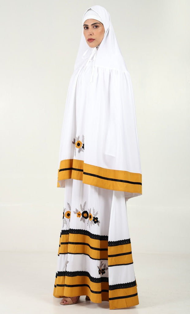 2 - Piece Prayer Set of Abaya and Hijab - Yellow trim - EastEssence.com