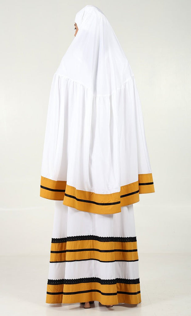 2 - Piece Prayer Set of Abaya and Hijab - Yellow trim - EastEssence.com