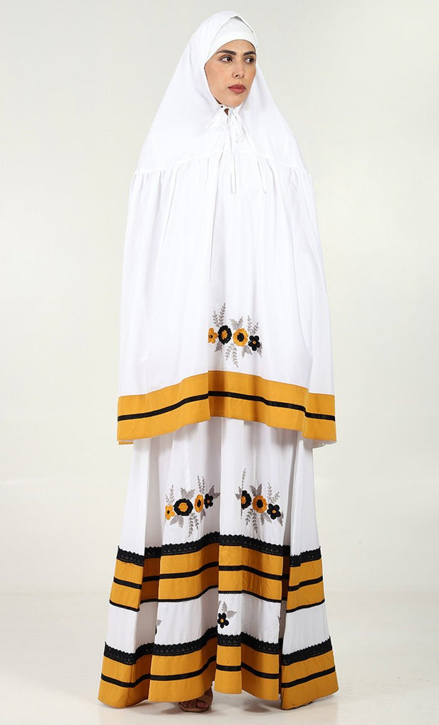 2 - Piece Prayer Set of Abaya and Hijab - Yellow trim - EastEssence.com