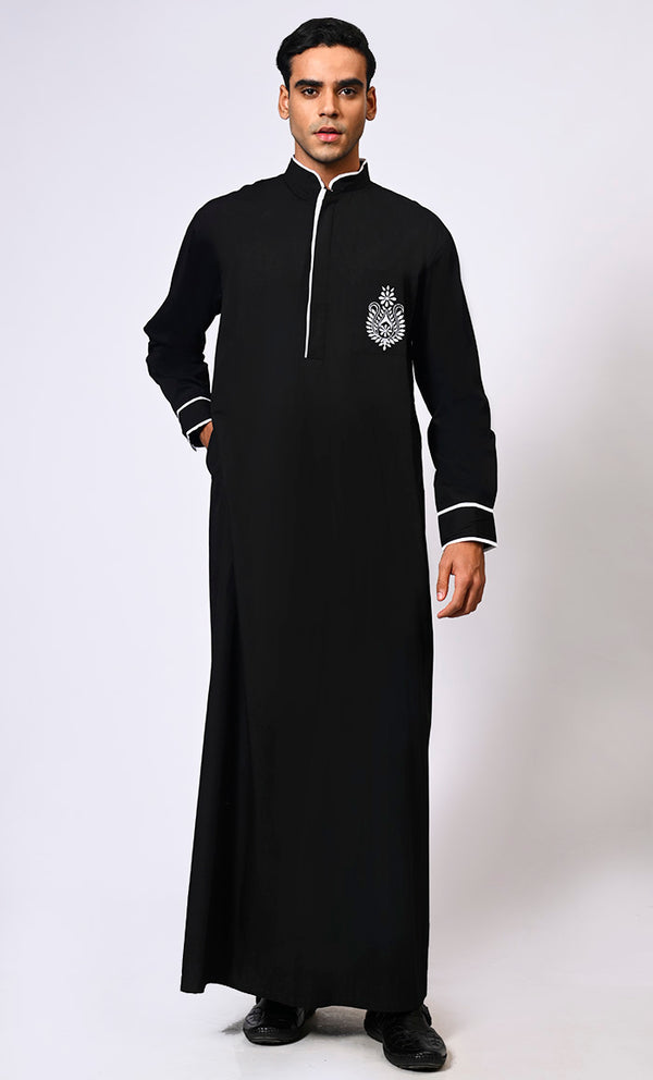 Embroidered Men's Black Thobe