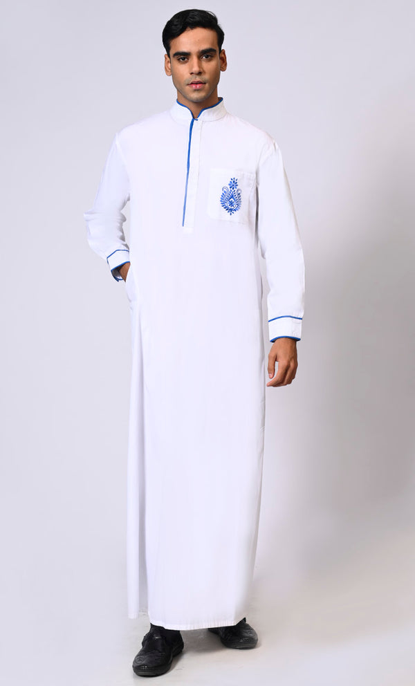 Embroidered Men's White Thobe