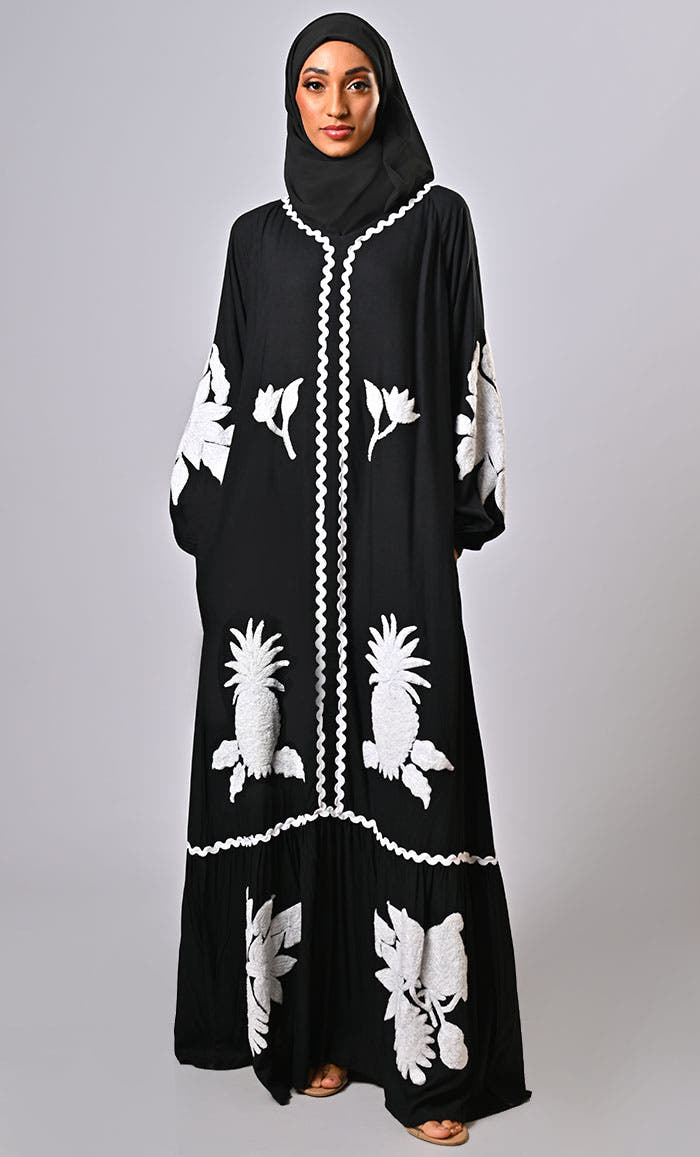 Modest Islamic Artistic Aari Embroidered Abaya with Pockets