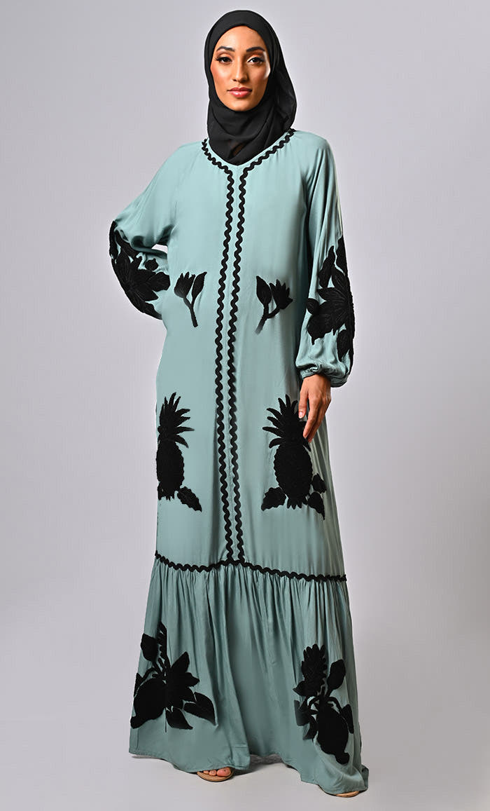 Modest Islamic Luxurious Aari Detail Abaya with Pockets