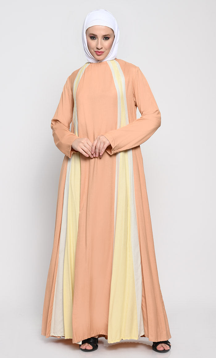 Elegant Rayon Flared Abaya with Set-In Sleeves and Round Neck