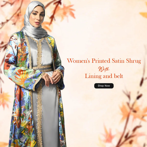 Women's Printed Satin Shrug with Lining and belt