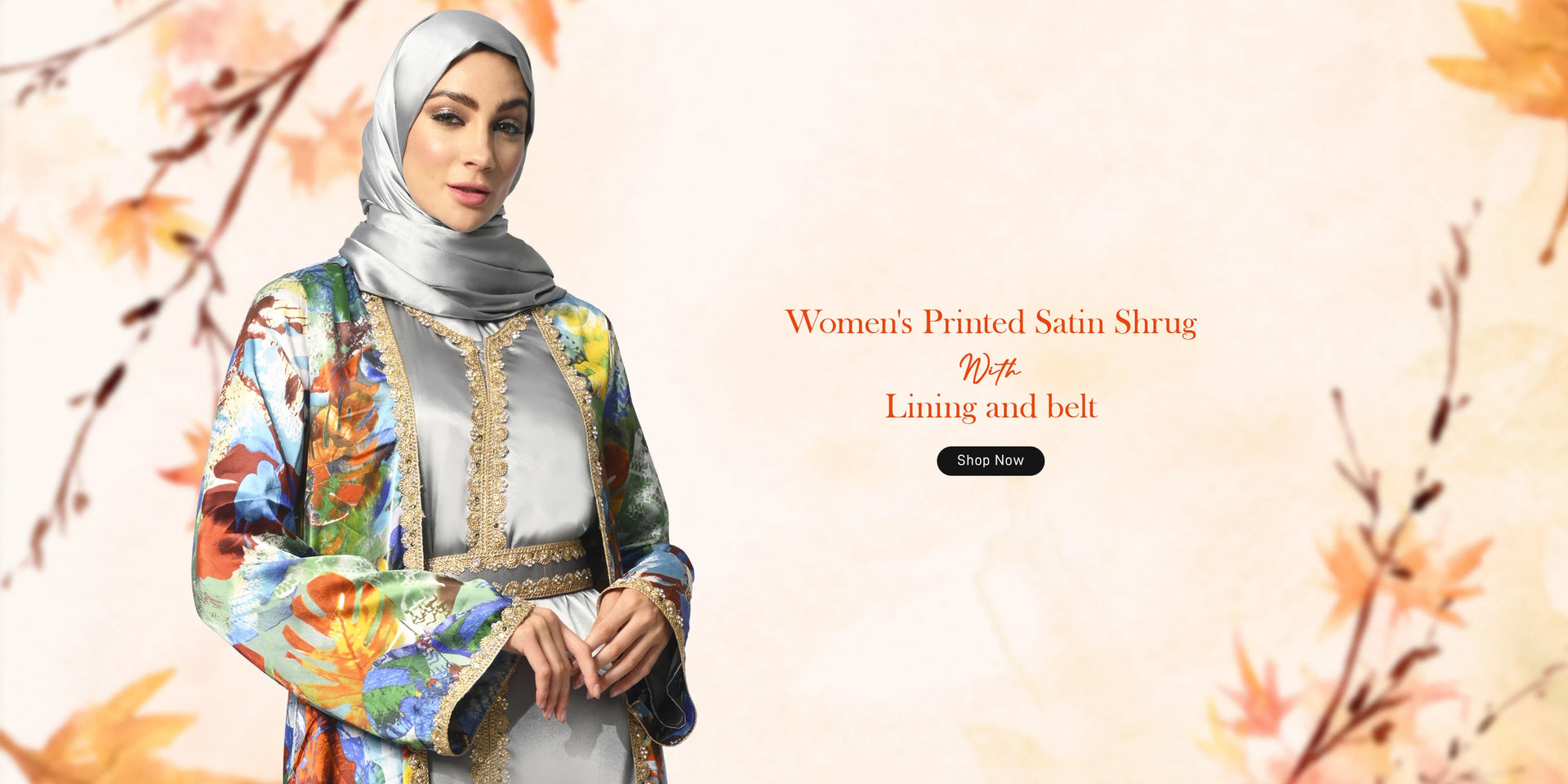 Women's Printed Satin Shrug with Lining and belt