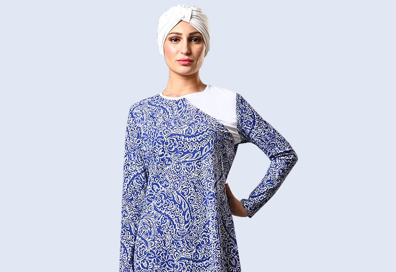 women wearing graphic printed swimwear abaya 
