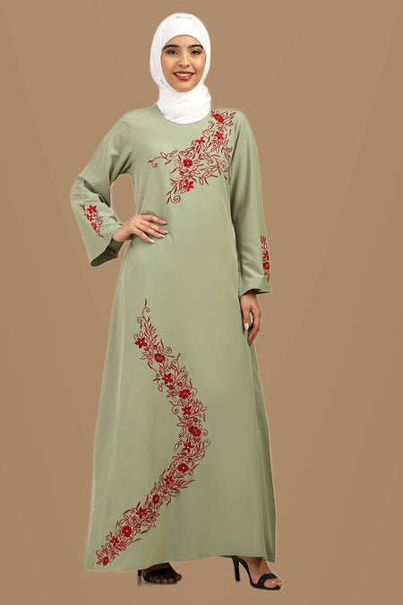 A-Line Contrast Embroidered Nida Abaya - EastEssence.com