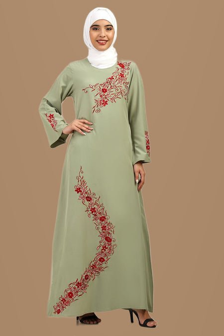 A-Line Contrast Embroidered Nida Abaya - EastEssence.com