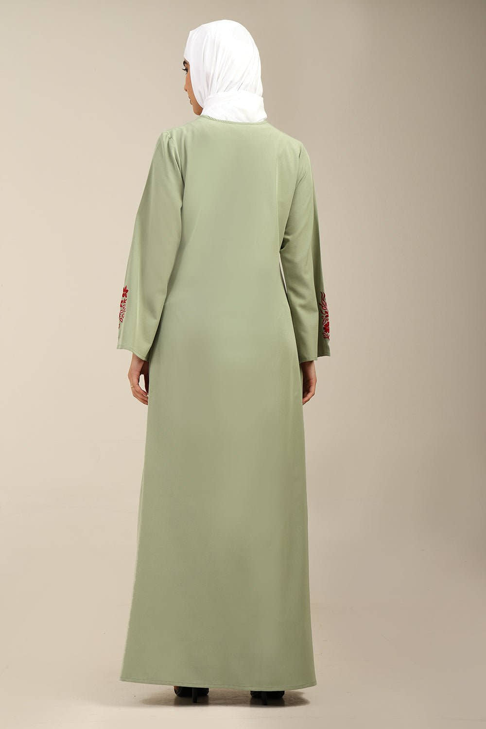 A - Line Contrast Embroidered Nida Abaya - EastEssence.com