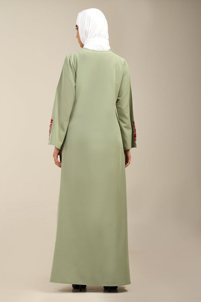 A-Line Contrast Embroidered Nida Abaya