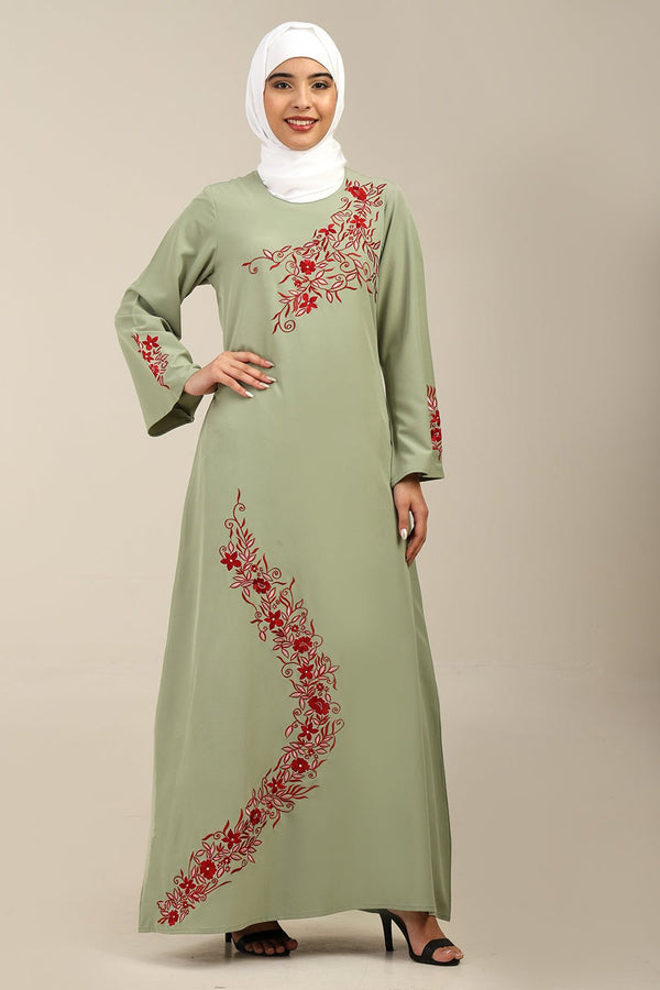 A - Line Contrast Embroidered Nida Abaya - EastEssence.com
