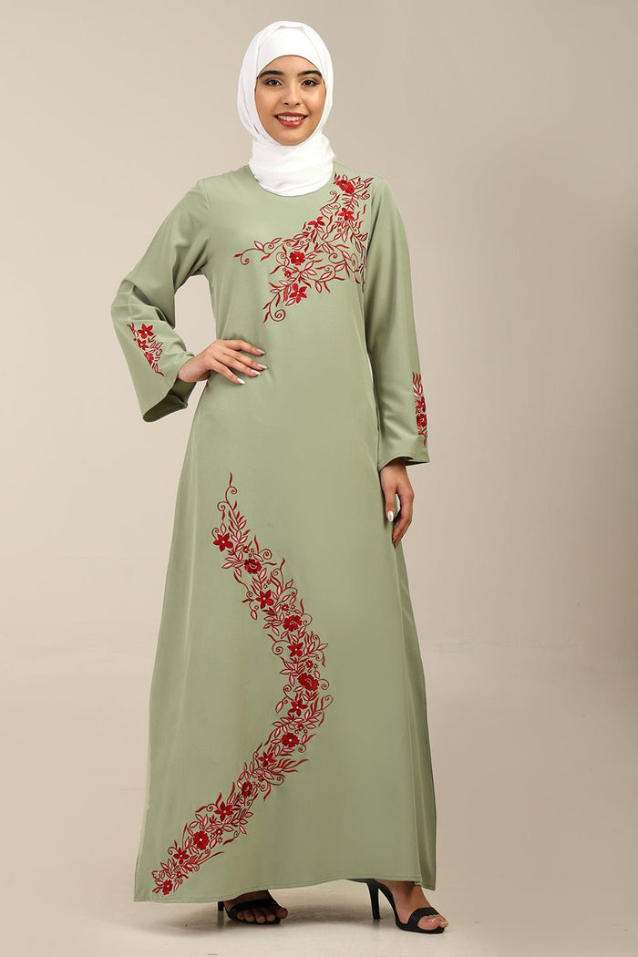 A-Line Contrast Embroidered Nida Abaya