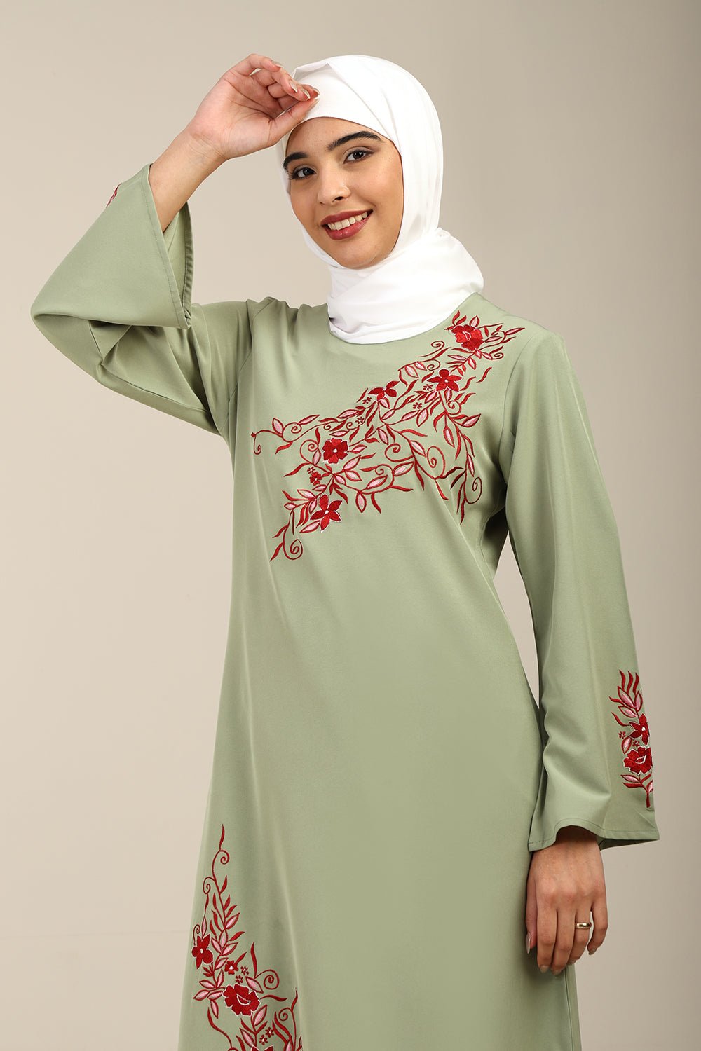 A - Line Contrast Embroidered Nida Abaya - EastEssence.com