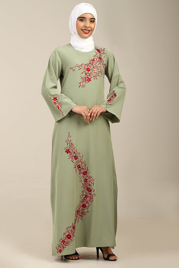 A - Line Contrast Embroidered Nida Abaya - EastEssence.com