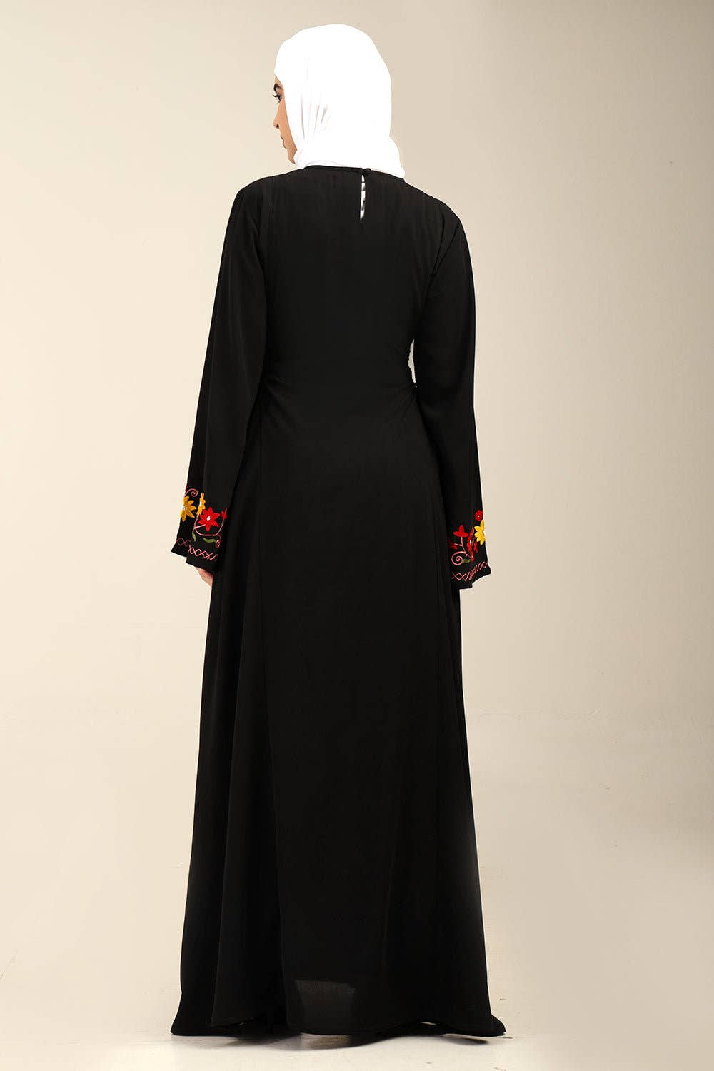 A - Line Floral Embroidered Abaya Dress with Tassel Waist Detail - EastEssence.com