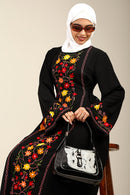 A - Line Floral Embroidered Abaya Dress with Tassel Waist Detail - EastEssence.com
