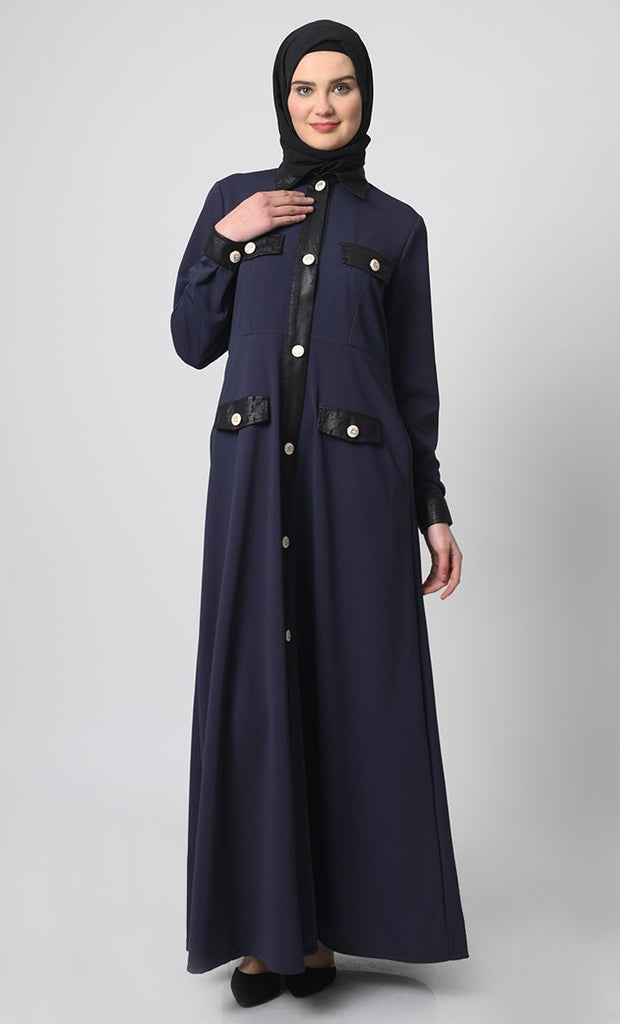 A - Line Pantroma Fabric Abaya – Full Sleeves, Flap Pockets - EastEssence.com