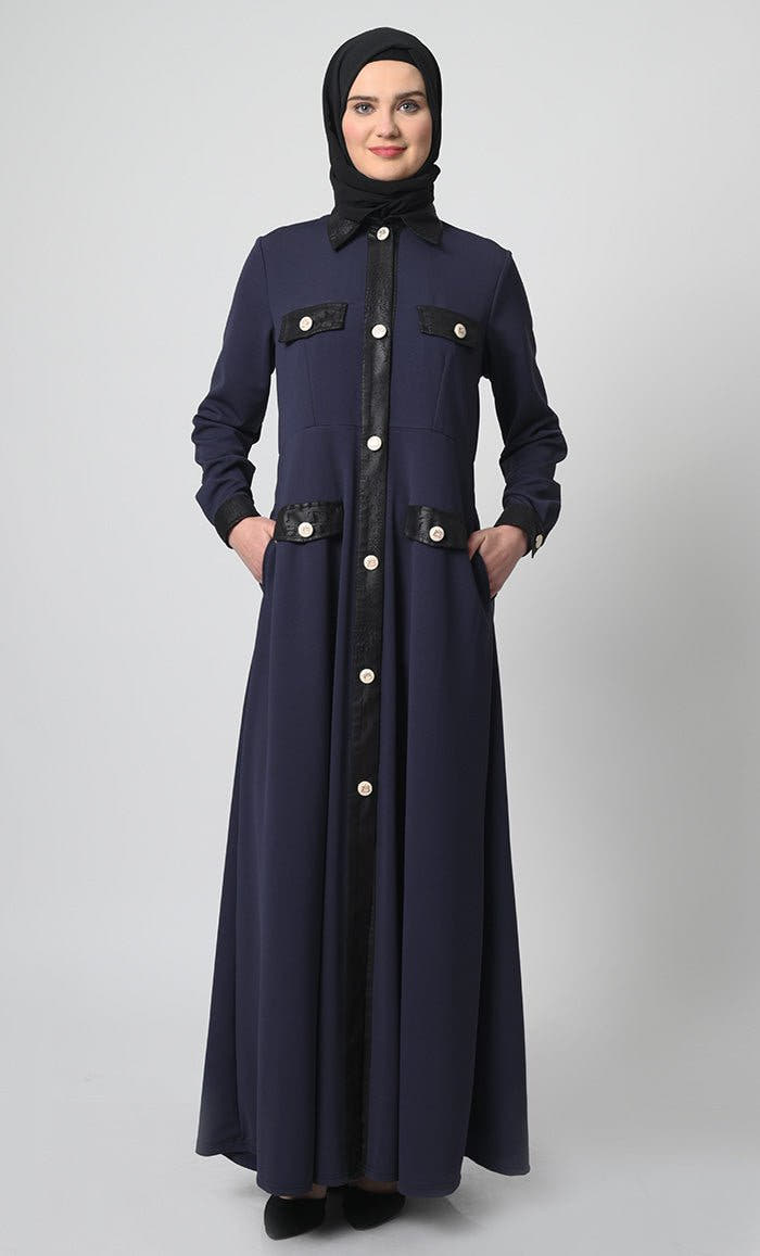 A-Line Ponte Roma Abaya Full Sleeves, Flap Pocket